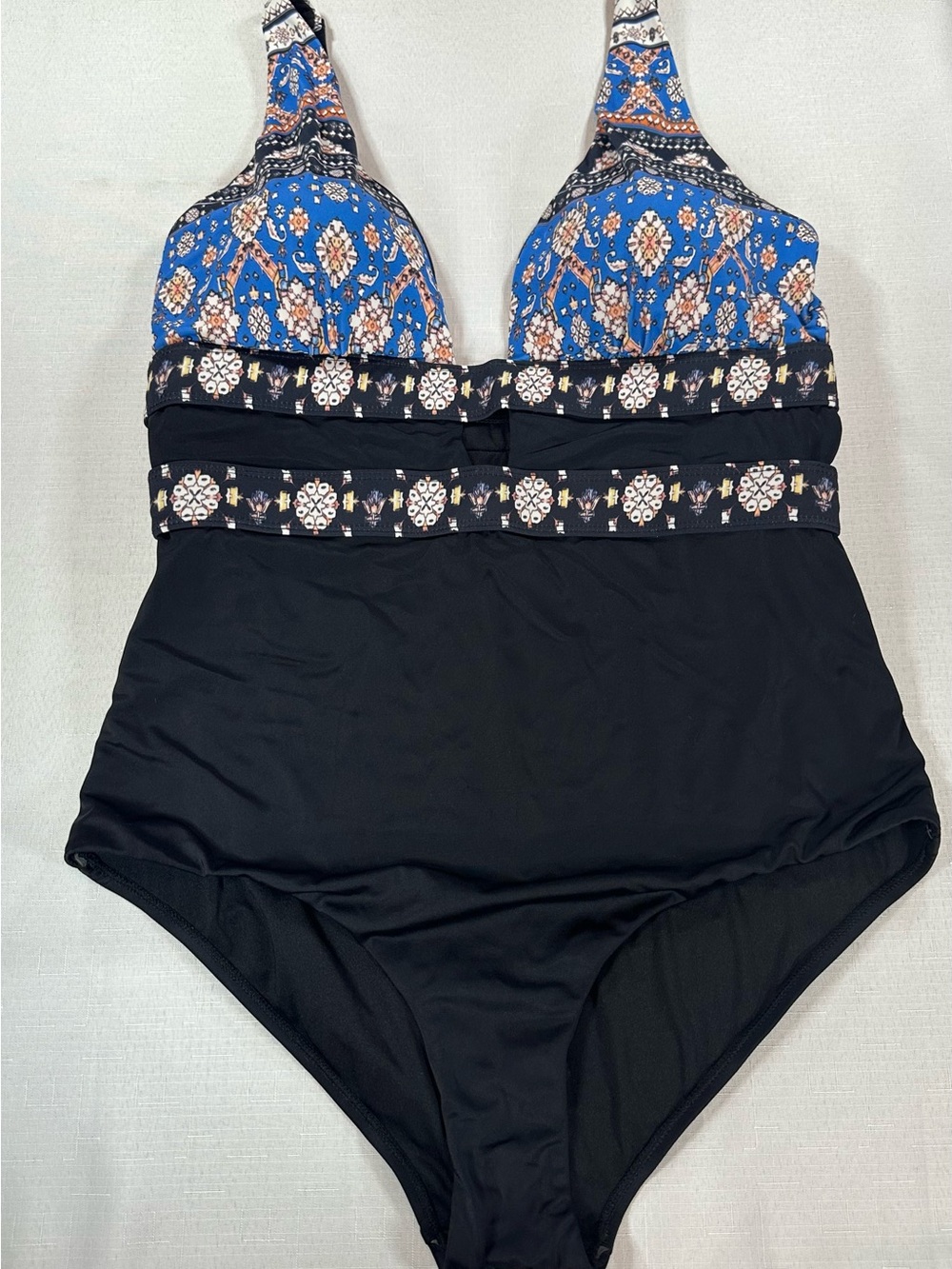 Meet Curve 2XL Blue Black Boho One Piece Swimsuit
